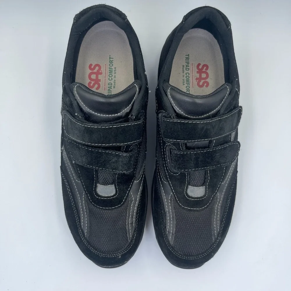 SAS JV Men's 12S Black Leather Mesh Walking Shoes Tripad Comfort